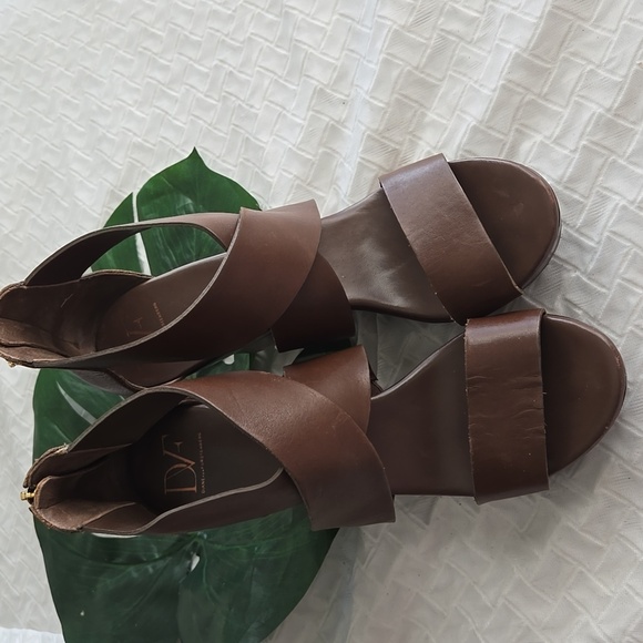 Diane Von Furstenberg Brown Leather Wedge Sandals Eclectic Minimalist - Picture 2 of 12
